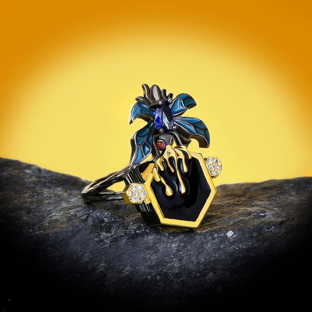 Unique Creative Diamond Spider Black Gold Ring Exaggerated Insect Ring Handmade Enamel Party Party Jewelry Ring for Women