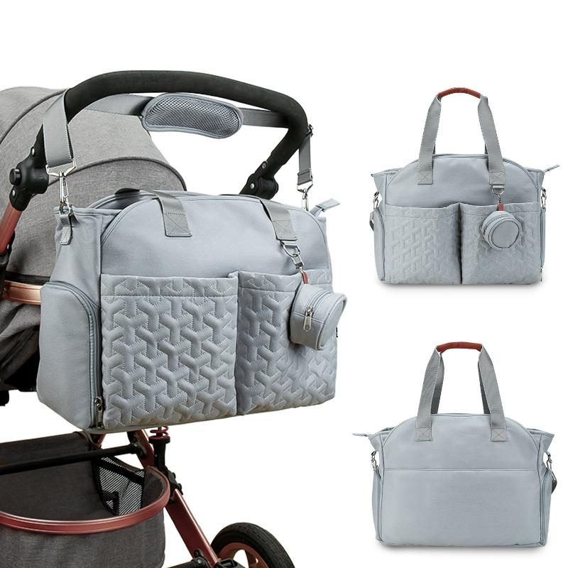 Large Capacity Polyester Diaper Bag for Moms Breast Pump Pocket Shoulder Tote & Insulated Bottle Pouch Multi-Functional Travel