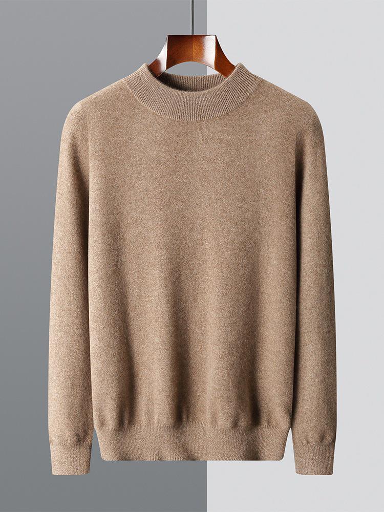 Men's Half-High Collar Wool Sweater - Thin, Warm Knitwear for Autumn/Winter