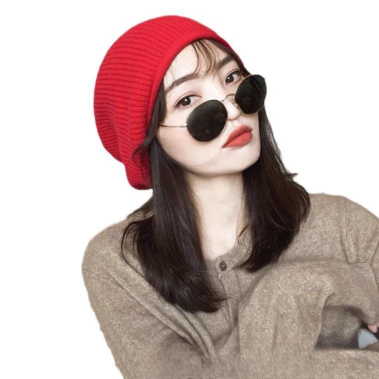 Cold Loose Knitted Hat Men and Women Street Piles of Hats Big Heads Cold Hats Confinement Hat Autumn and Winter