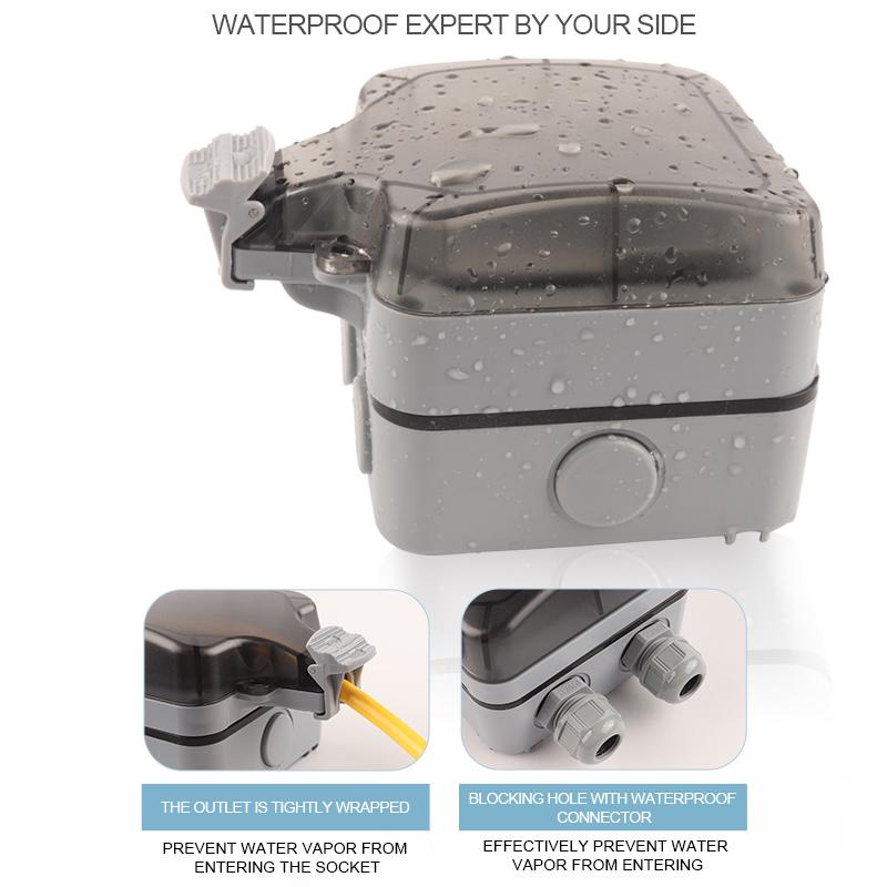 Priză de perete exterior, rezistentă la apă și praf, standard IP66 UK, albă, cu întrerupător dublu și lumină, 13A, pentru casă și grădină, 250V