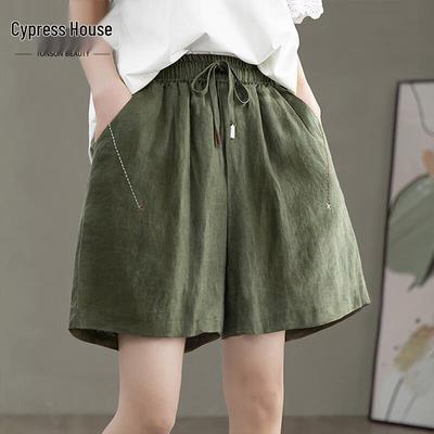 Women's 2026 Summer Linen Elastic Waist Wide-Leg Shorts