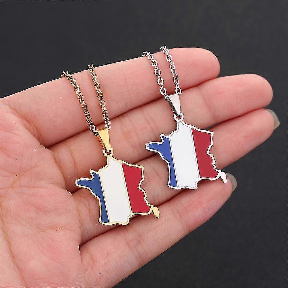 Stainless Steel French Map Flag Pendant Necklace in Gold/Silver Color for Men and Women