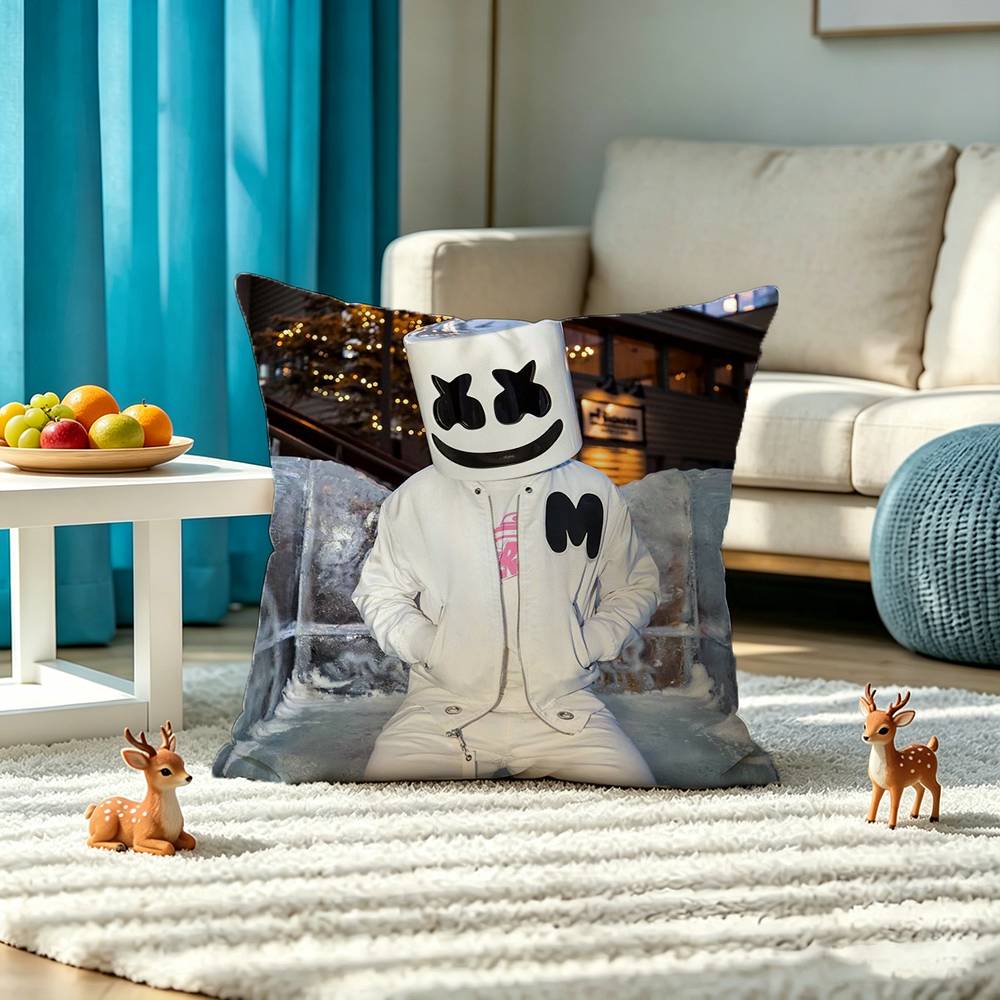 M-marshmello Singer Square Double-Sided printed Pillow Case Bedroom Bedside Pillow Sofa Cushion Cover