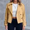 Women's Fashionable Casual Pocket Short Double Breasted Windbreaker Jacket