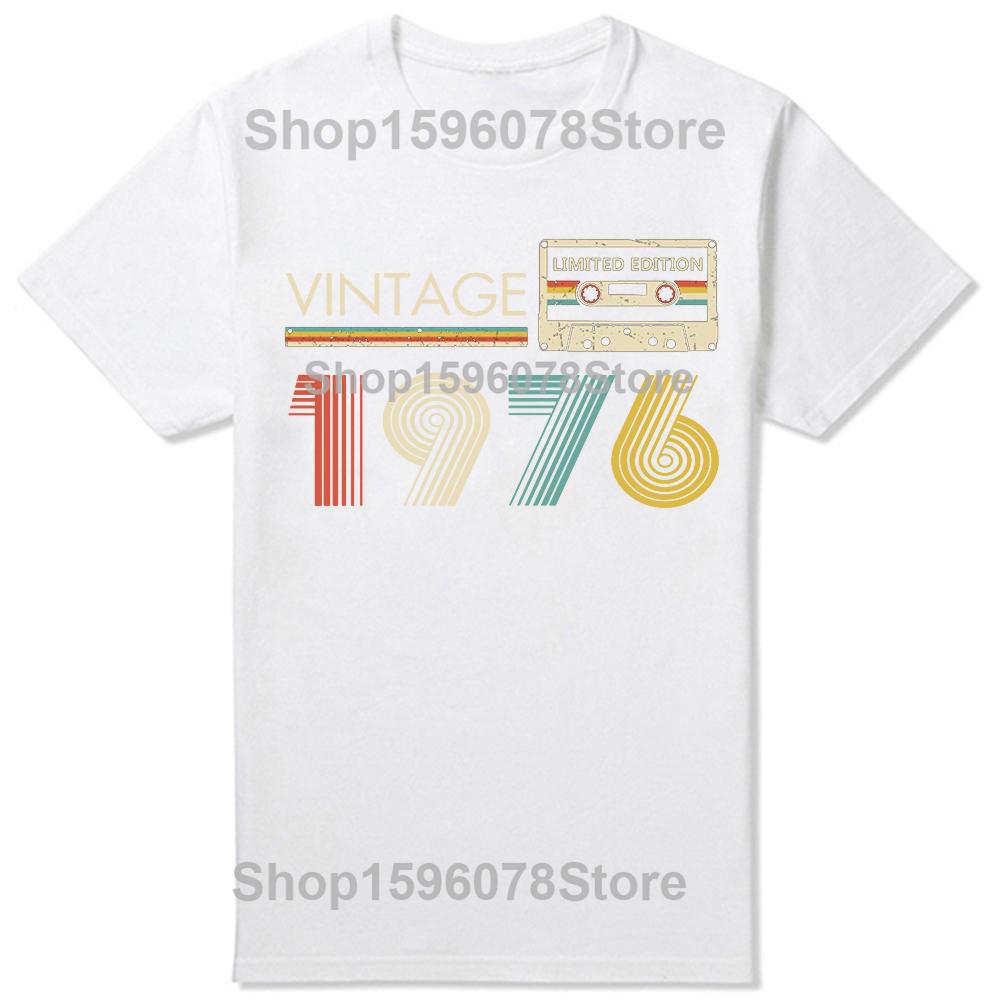 Vintage 1976 Limited Edition Cassette Birthday Gift T Shirts Tee Tops Round Neck Fashion Tshirt Clothing Casual Basic Tshirts