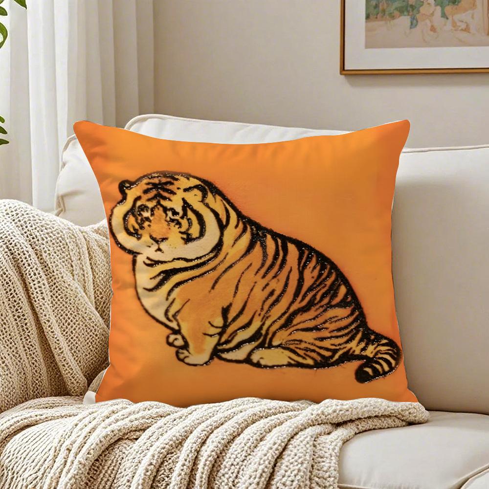 Cute Tiger Pillow Retro Painting Cushion Cushion Cover Pillowcase Antidustmite living Room Sofa Decor Cushion Room