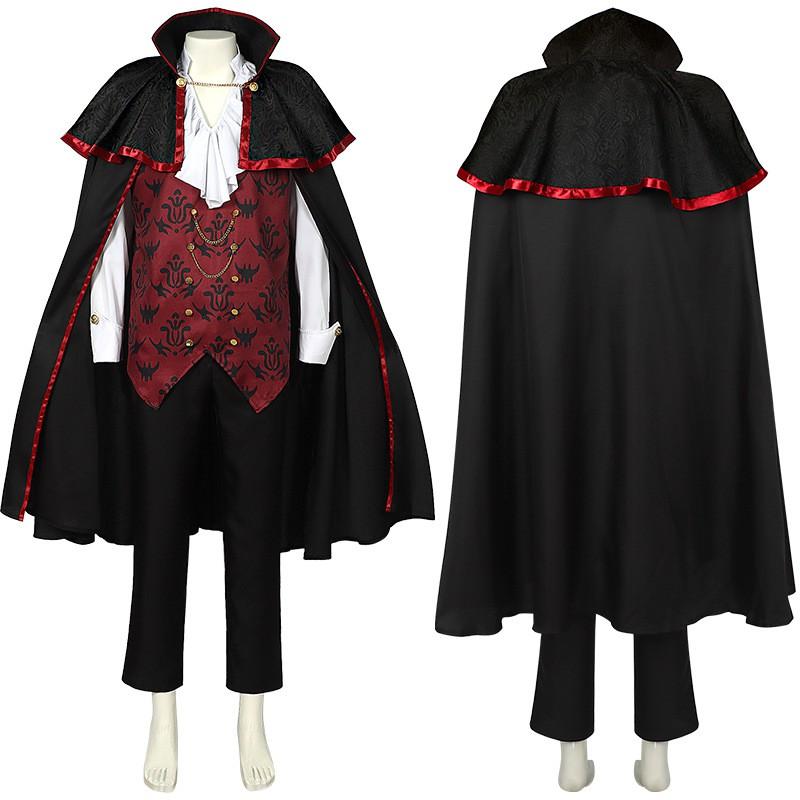 Halloween Royal Cloak With Shoulder Pads Medieval Vintage Beads Gear Chain Hooded Costume Stage Performance