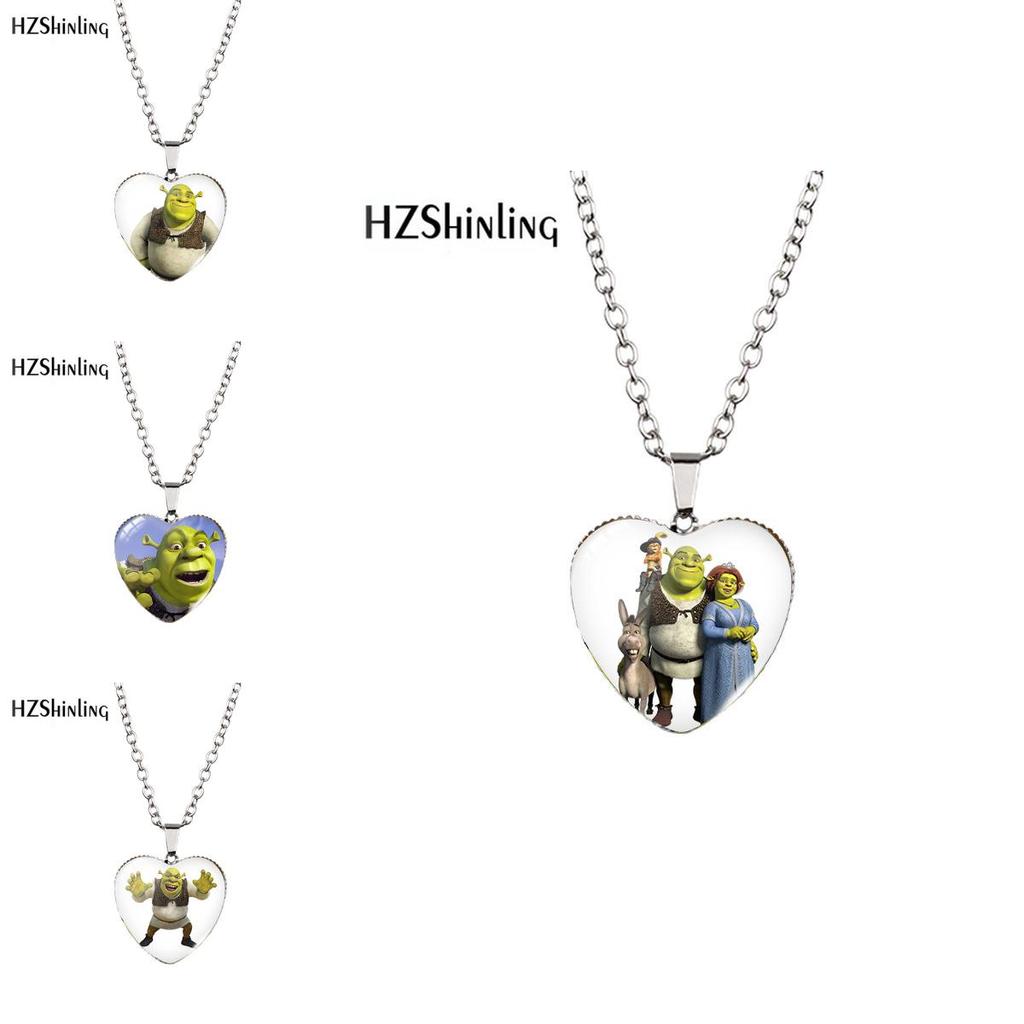 Charming Heart Shaped Shrek Time Gemstone Pendant Necklace For Unique Style With Colorful Variants