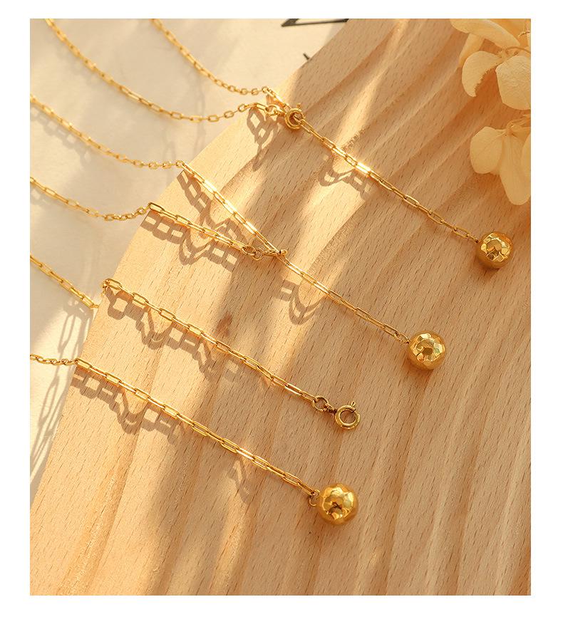 Gold-Plated Geometric Polygon Sphere Pendant Necklace with Adjustable Tassel – Versatile Titanium Steel Clavicle Chain