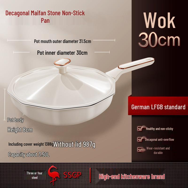 

Немецкий вок с антипригарным покрытием из майфанского камня: Десятиугольная сковорода вок для газовых и индукционных плит 30cm