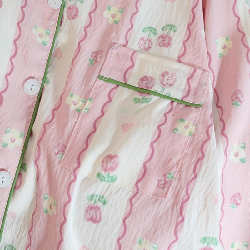 Print Flower Soft Thin Women's Pajama Set Autumn New Casual 2 Pieces Pajama Set Full Length Sleepwear for Sleeping Home Suits