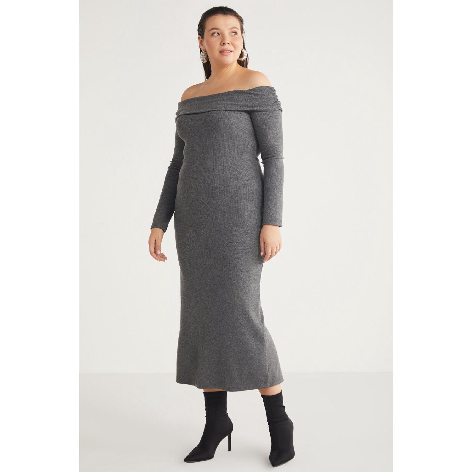 

Kizukbb Women s Kayk Collar Long Sleeve Maxi Boy Grimelanger Large Size Dress XL сірий колір