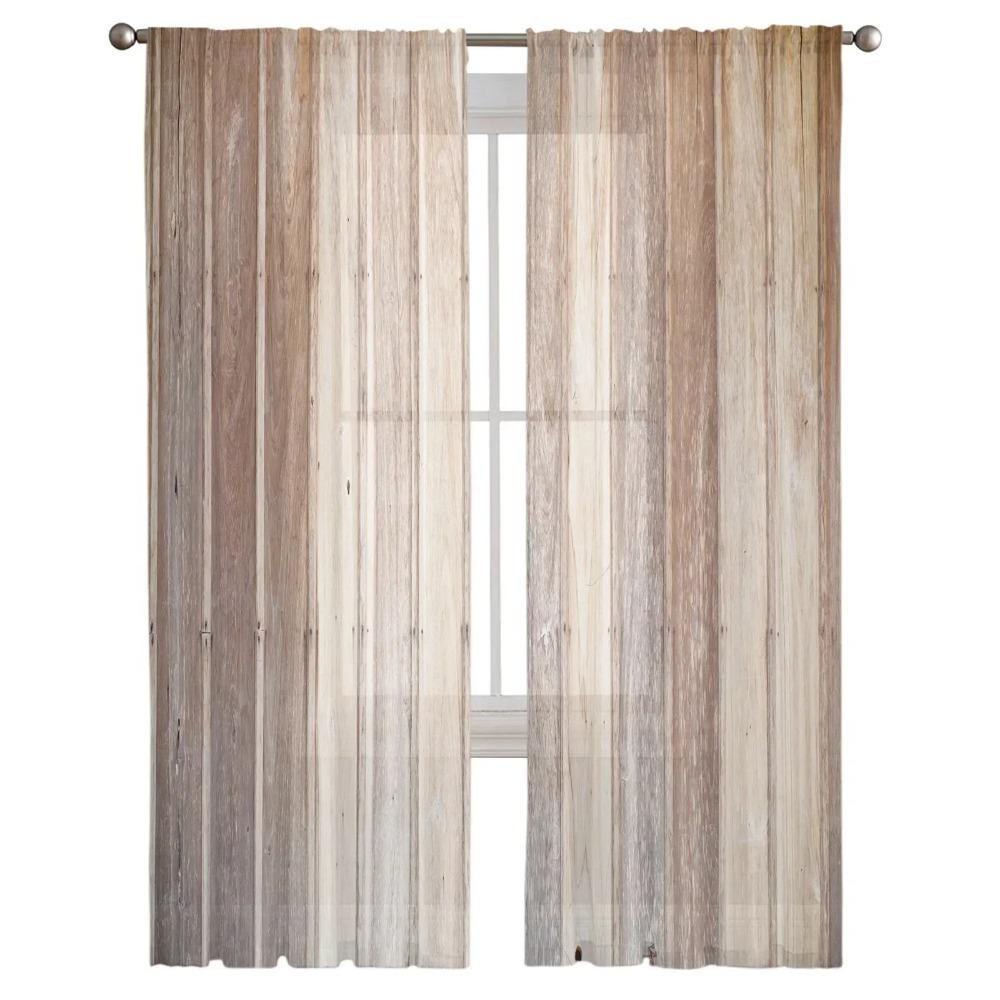 Planken Shabby Retro Holz Braun Gardinen Wohnzimmer Fenster Tüll Vorhänge Für Schlafzimmer Küche Home Dekoration Voile Vorhänge