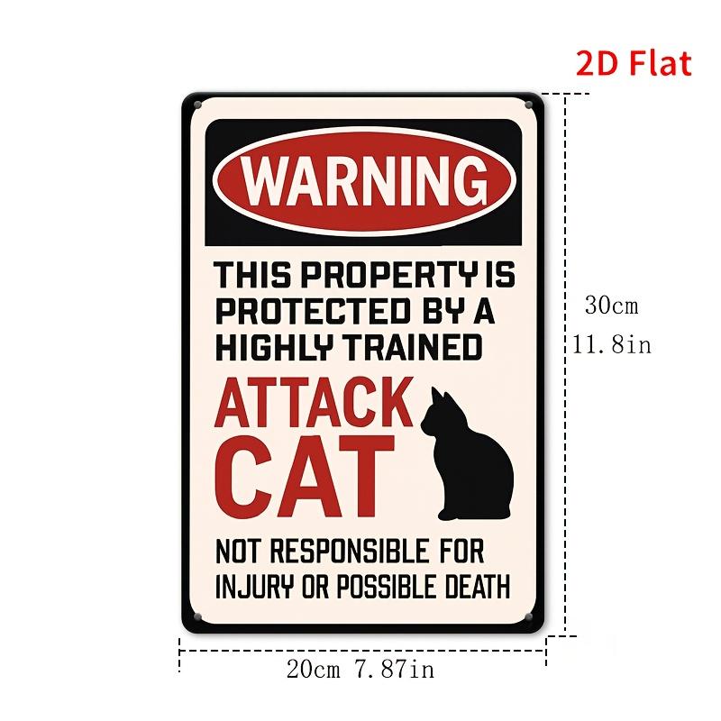 1Pc Cat Warning Sign - Humorous  Beware of This Property  Metal Tin Sign with Black Cat Silhouette, Durable Iron Wall Decor 20x30cm（7.8x11.8inch）