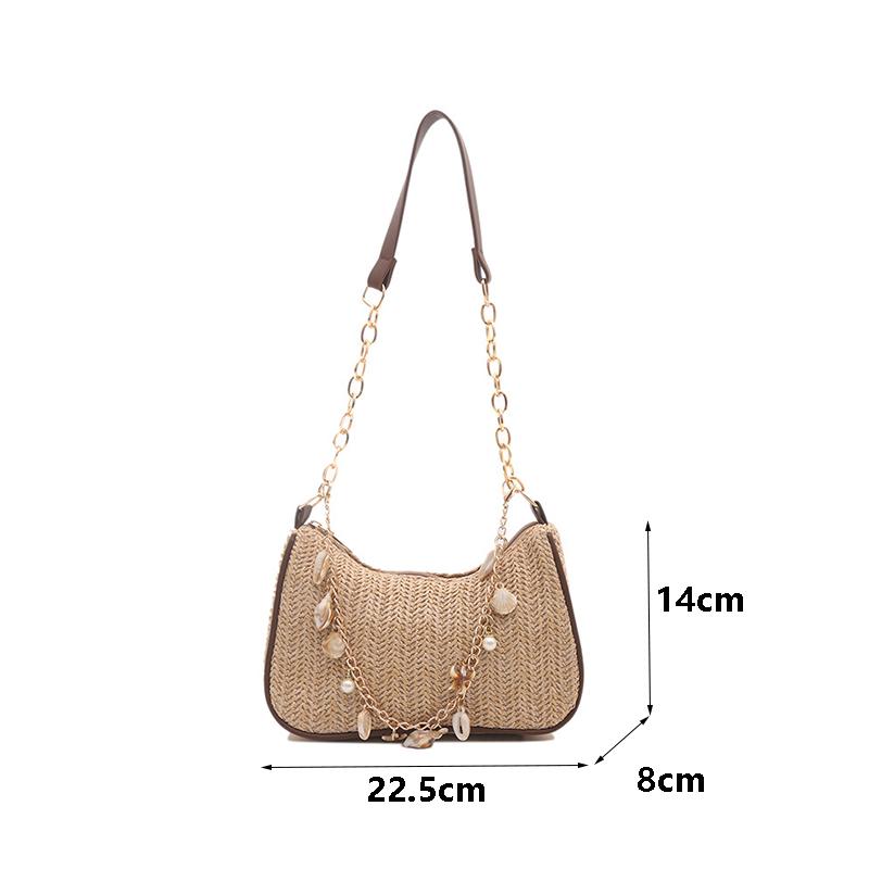 Yogodlns Summer New Women Simple Shoulder Bag Fashion Straw Fashionable Versatile Crossbody Bag Lightweight Casual Commuting Bag