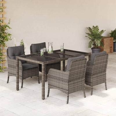 Vidaxl 5-Cz. Gartenmöbel-Set mit Kissen, Grau, PE-Rattan