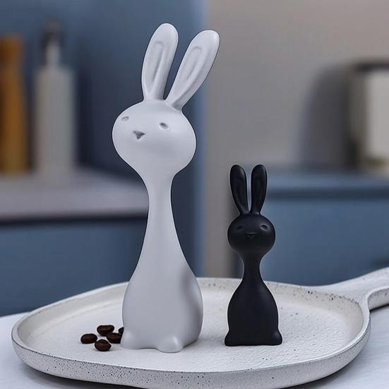 1 Pair 3D Printed Abstract Bunny Figurine Minimalist Black White Rabbit Statue Animal Sculpture Living Room Bedroom Decoration