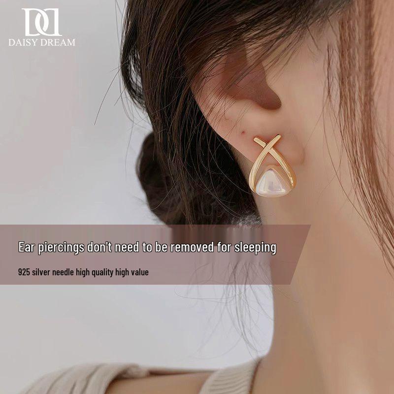 925 Silver Needle French Cross Earrings - Elegant High-End Studs