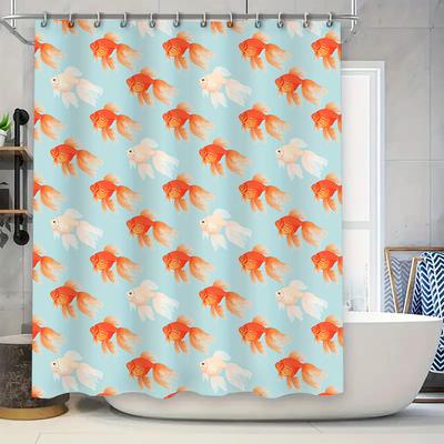 Goldfish Pattern Shower Curtain Blue White Colorful Bath Decor Watercolor Print Washable Fabric Decoration Home Waterproof Showe