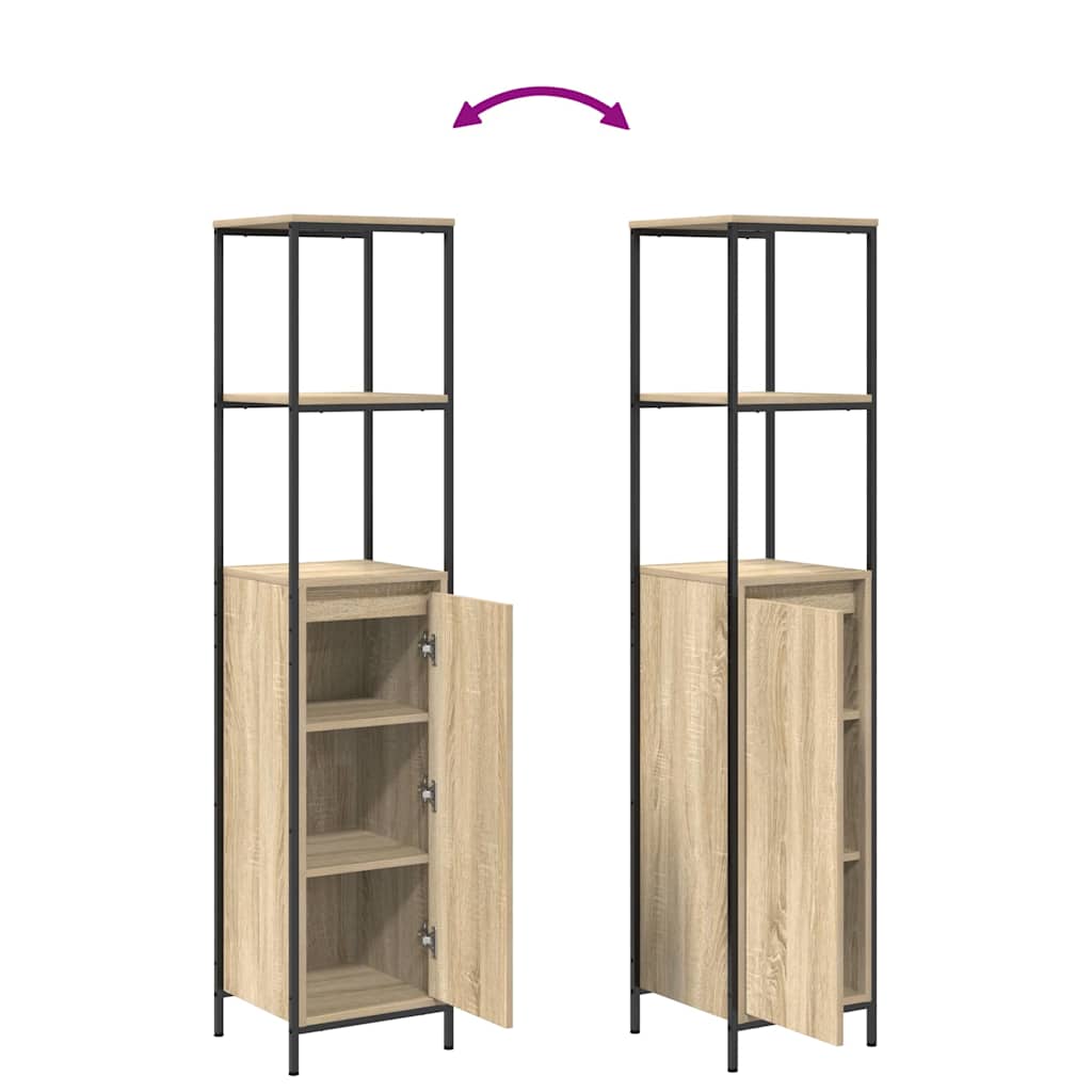 Bathroom Furniture Set with Shelf 5 Pcs Sonoma Oak and Black