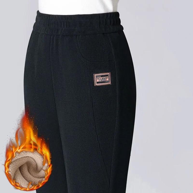 

Спортивні штани середнього віку Жіночі осінь зима Флісові теплі спортивні штани Шаровари на гумці Жіночі затишні повсякденні штани XXXXXL чорний
