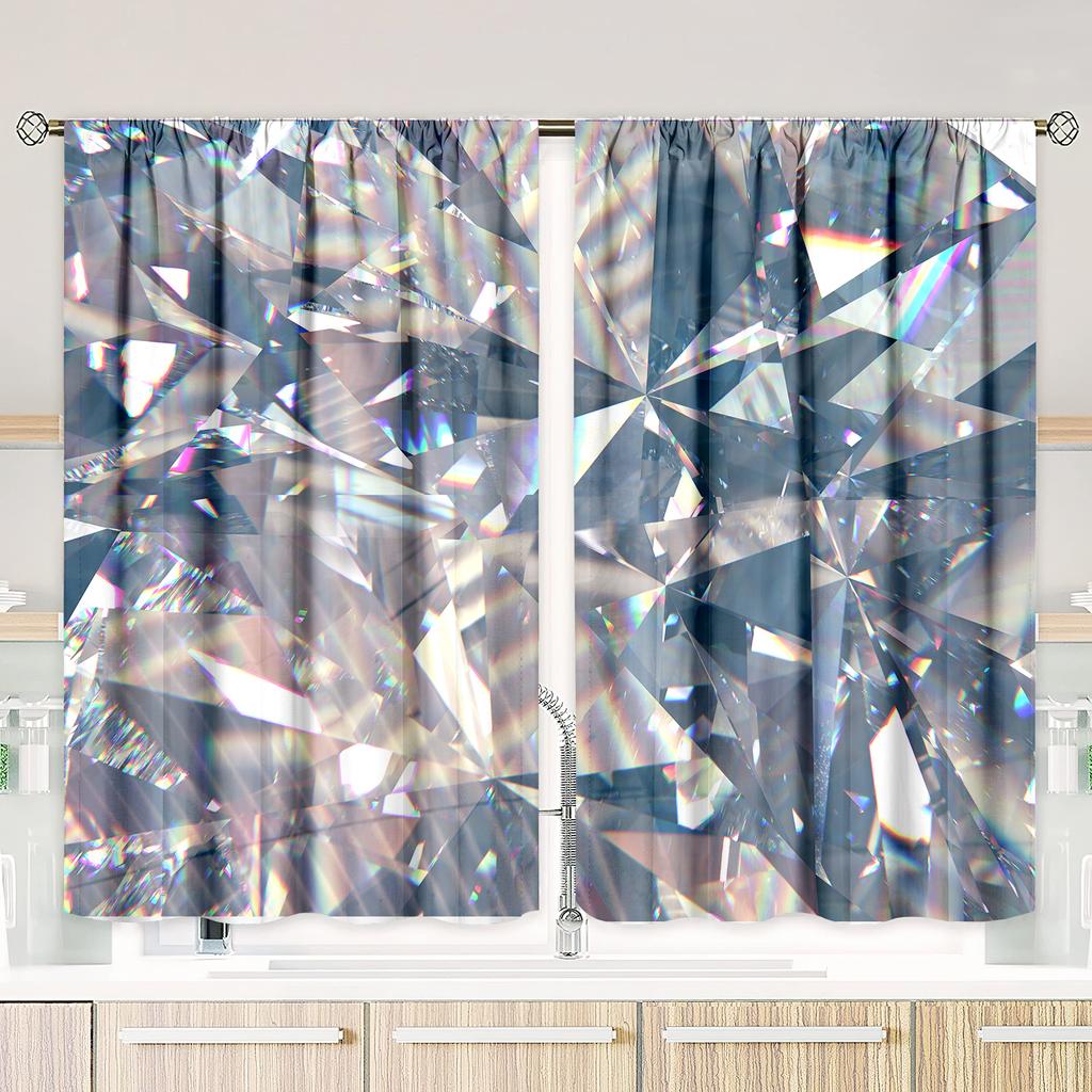 2 Pieces - Glass - Printed Curtain - Polyester Material - Suitable for Bedroom, Living Room, Study Private Curtain