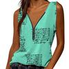 Women's  Fashion Summer New Print V-Neck Zipper Sleeveless Casual Tank Tops
