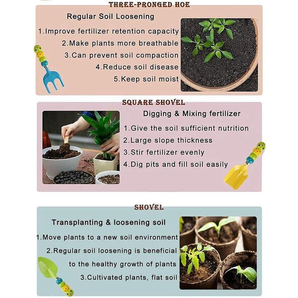 Gartenwerkzeug-Set für Kinder, Strand-Sandspielwerkzeug, lockere Erde, Pflanzung, süßer Griff, sicheres Geburtstagsgeschenk, Unisex, geeignet für Kleinkinder, Jungen und Mädchen