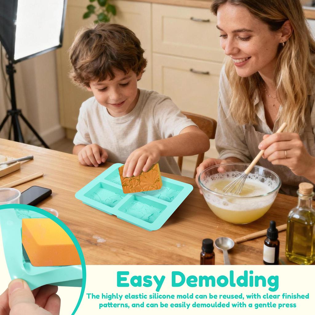 2Pcs Silicone Soap Molds 4 Cavity Rectangle Soap Mold Flower Pattern Chocolate Making Tool for Chocolate Candle Jelly Resin