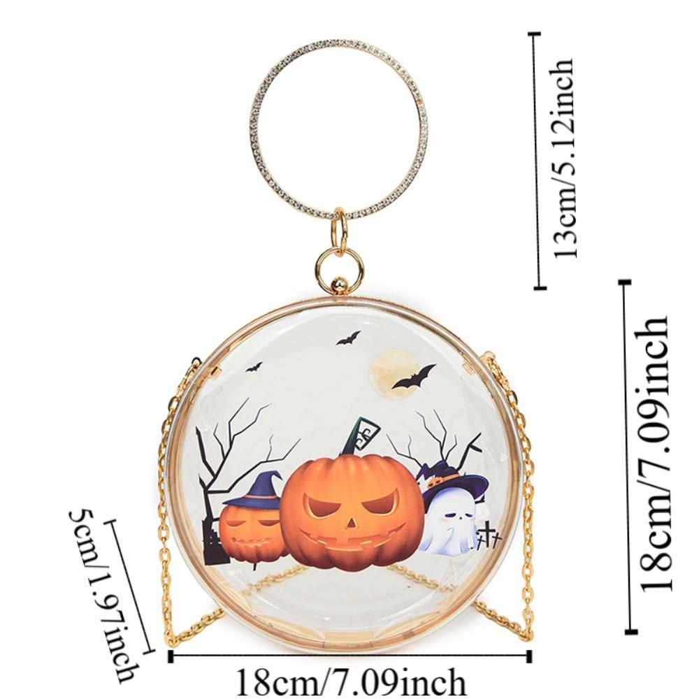 Zinc Zinc Alloy Halloween Round Handbag Printed PVC Transparent Pouch Storage Bag Doll Hanging Pouch  Figure
