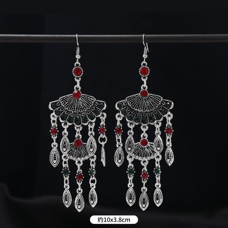 Design retro ethnic style long earrings female classical temperament crystal fringed earrings personalized Tibetan earrings