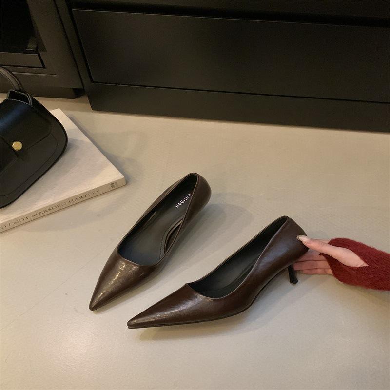 2025 spring new temperament simple high heels fashion versatile pointed black stiletto single shoes women's shoes