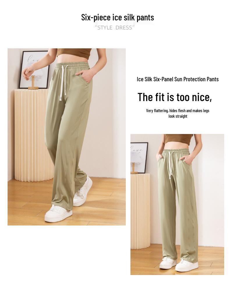 Ice Silk Women's Wide-Leg Quick-Dry Summer Pants - Sun-Protection, Lightweight, Trendy, Petite Fit