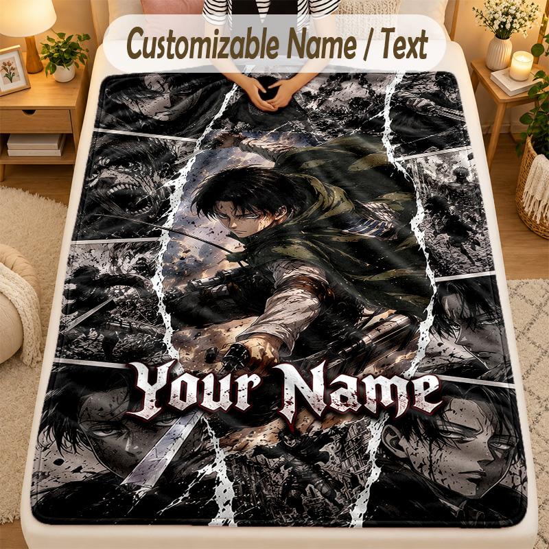 Flannel BlanketAttack on Titan Custom Name Text Personalized Soft Warm Throw Blanket Home Decor Gift