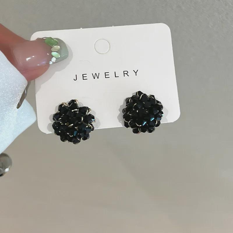 2023 Handmade Obsidian Crystal Flower Beaded Earrings for Women