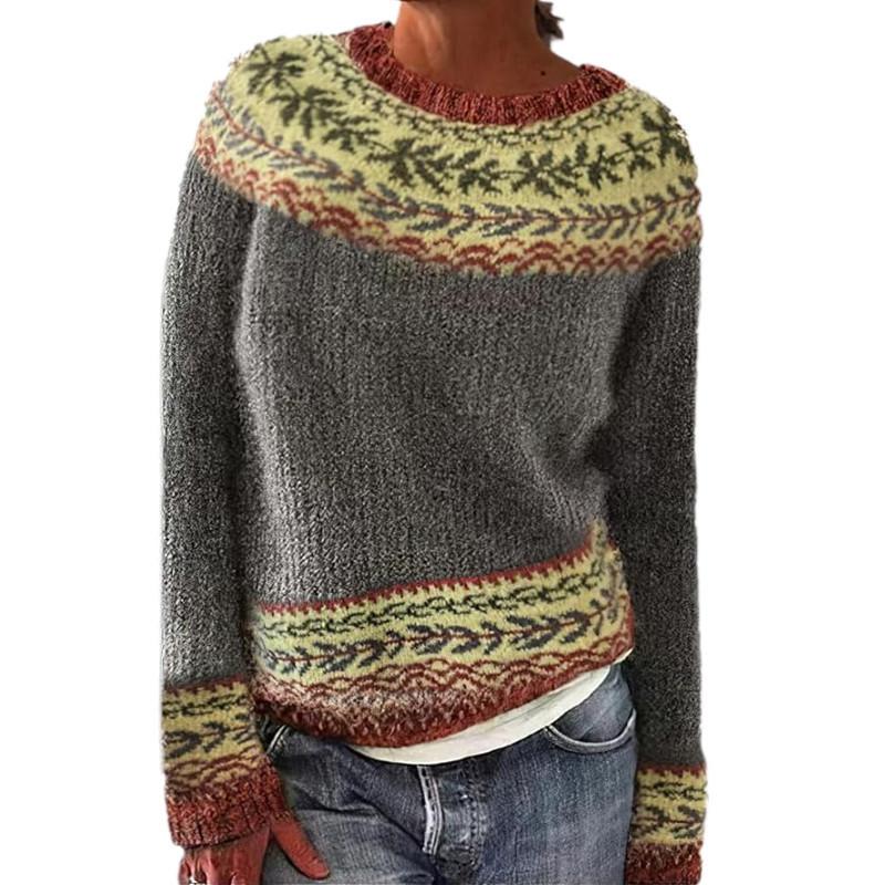 Knitted Women Sweater Print O-neck Long Sleeve Casual Loose Sweaters Female Winter Elegant Trendy Ladies Clothes