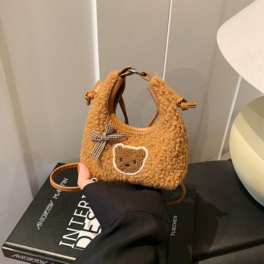 Süße Bär Schleife Handtasche Cartoon Mini Umhängetasche Verdickte Plüsch Umhängetasche Kinder