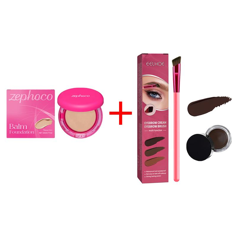 2pcs Lightweight  Smooth Foundation Moisturizer + Eyebrow Pencil Makeup Set Natural and Long-Lasting Color