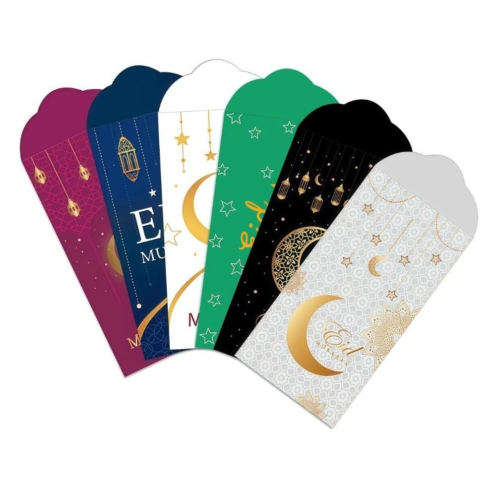 6Pcs Thickened Eid Mubarak Cash Envelopes Paper Ramadan Decoration for Family Gathering