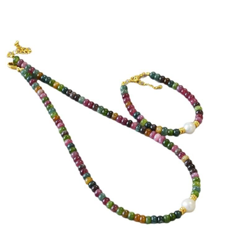 Europejski i amerykański design niszowy retro lekki luksus wysoki zmysł kolor naturalny kamień koraliki słodkowodne perły barokowe naszyjnik bransoletka