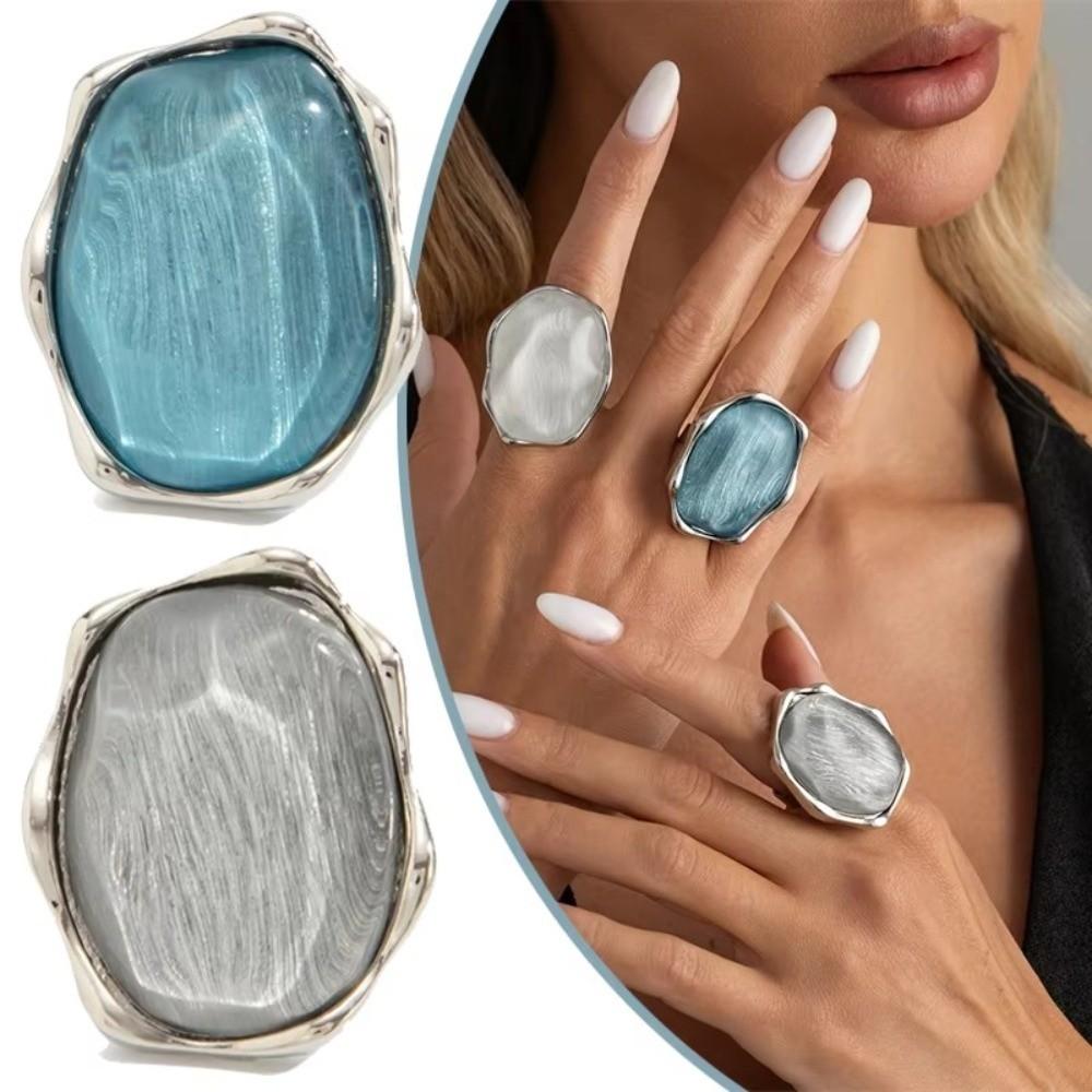Zinc Zinc Zinc Alloy Water Ripple Ring Adjustable Cat Eye Ring Trendy Gemstone Resin Ring Gift