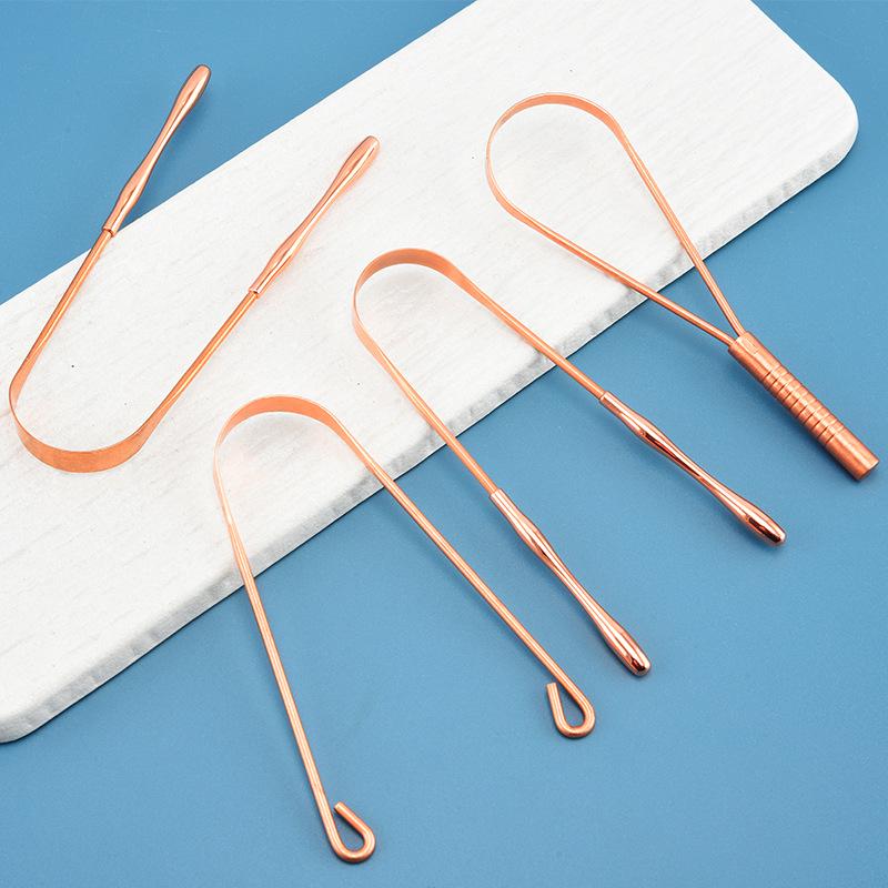 Copper & Stainless Steel Double-Sided Tongue Scraper - Single Handle Tongue Coating Cleaner for Fresh Breath