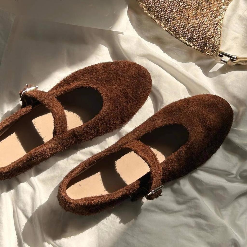 Sheepskin version retro matte word with red Mary Jane shoes women's single shoes flat bottom shallow mouth leather super soft evening shoes