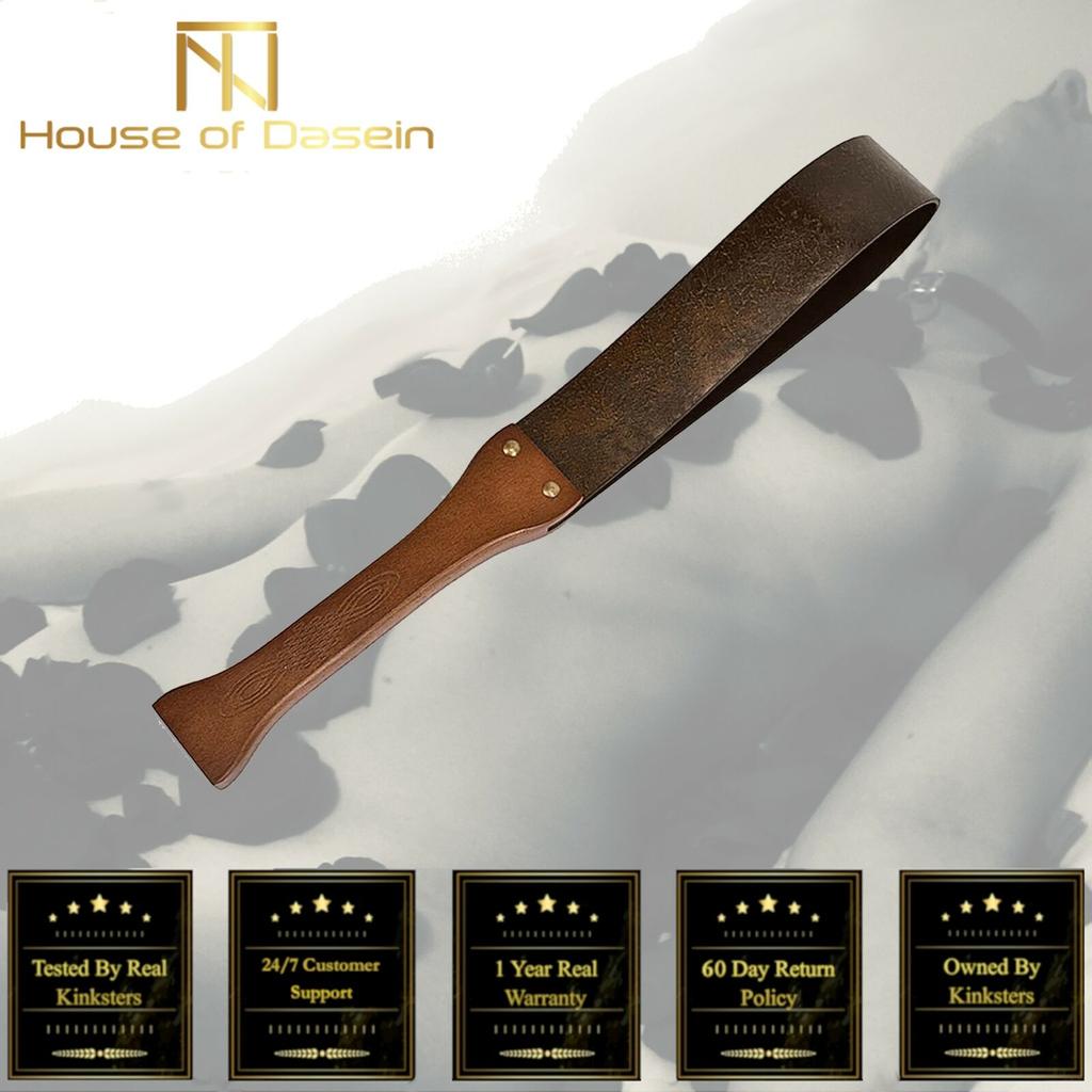 Bronze Leather Spanking Paddle Real Handle Impact Toy Paddles