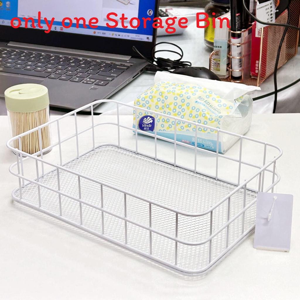 Slim Metal Storage Basket With Steel Mesh Base For Accessories And Small Items