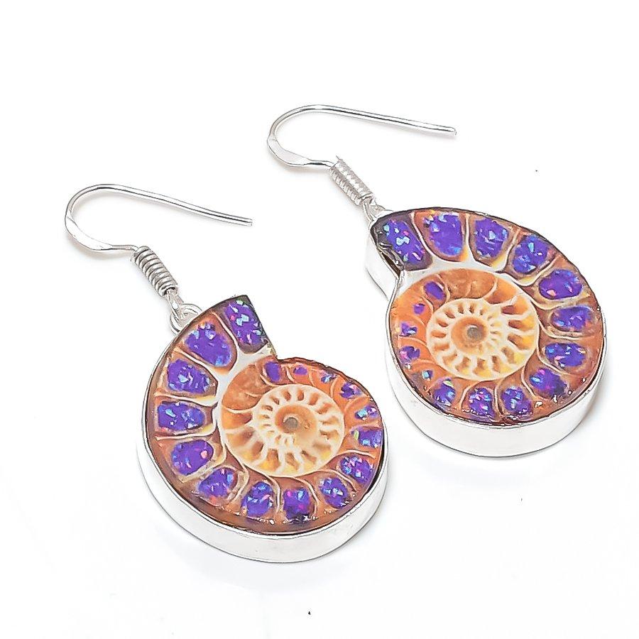 

Натуральный ископаемый аммонит драгоценный камень 925 стерлинговое серебро ювелирные изделия серьга 1.81 a8c06