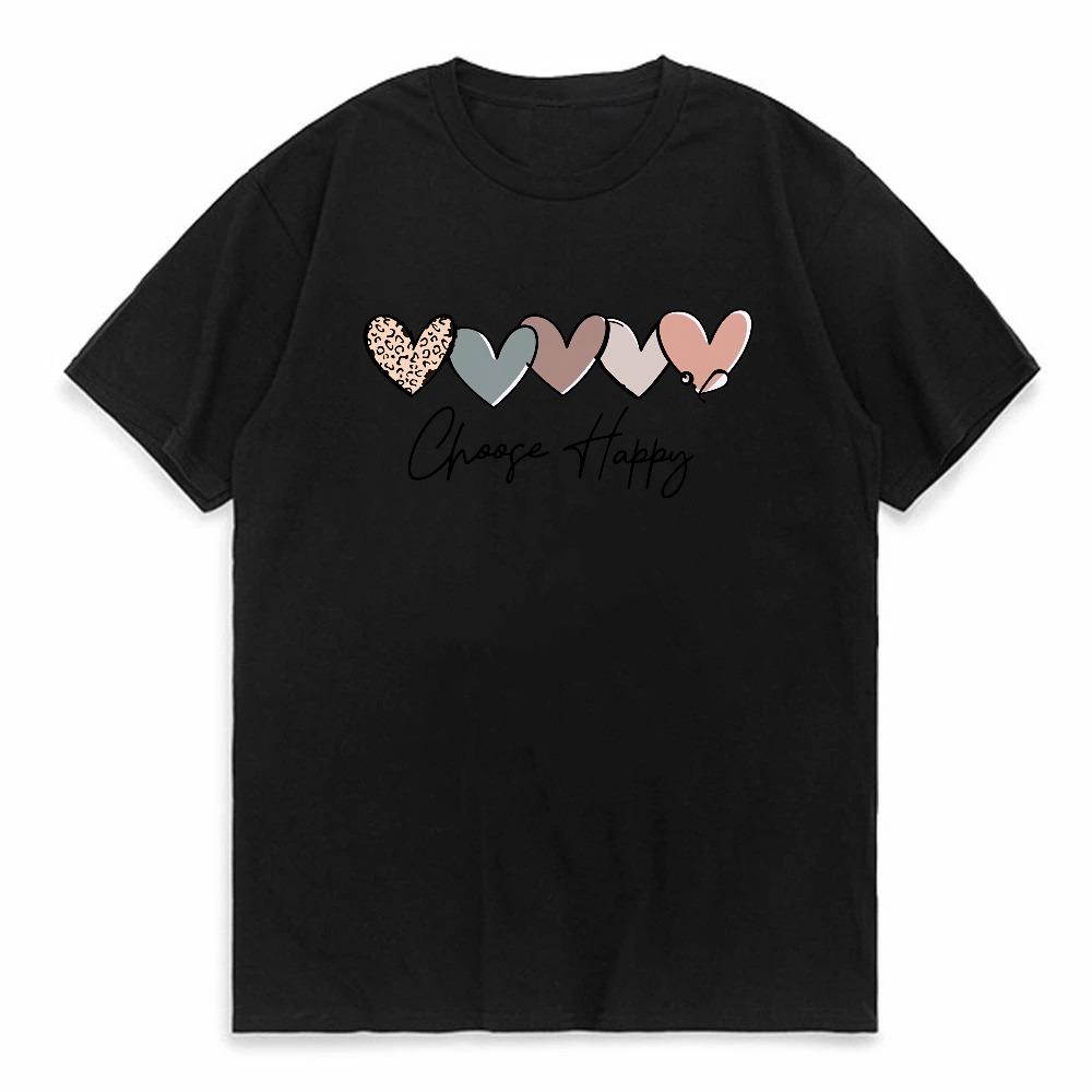 Heart Letter Print Cute Short Sleeve Crew Neck Tshirt Unisex Harajuku Streetwear Summer Fashion Tee