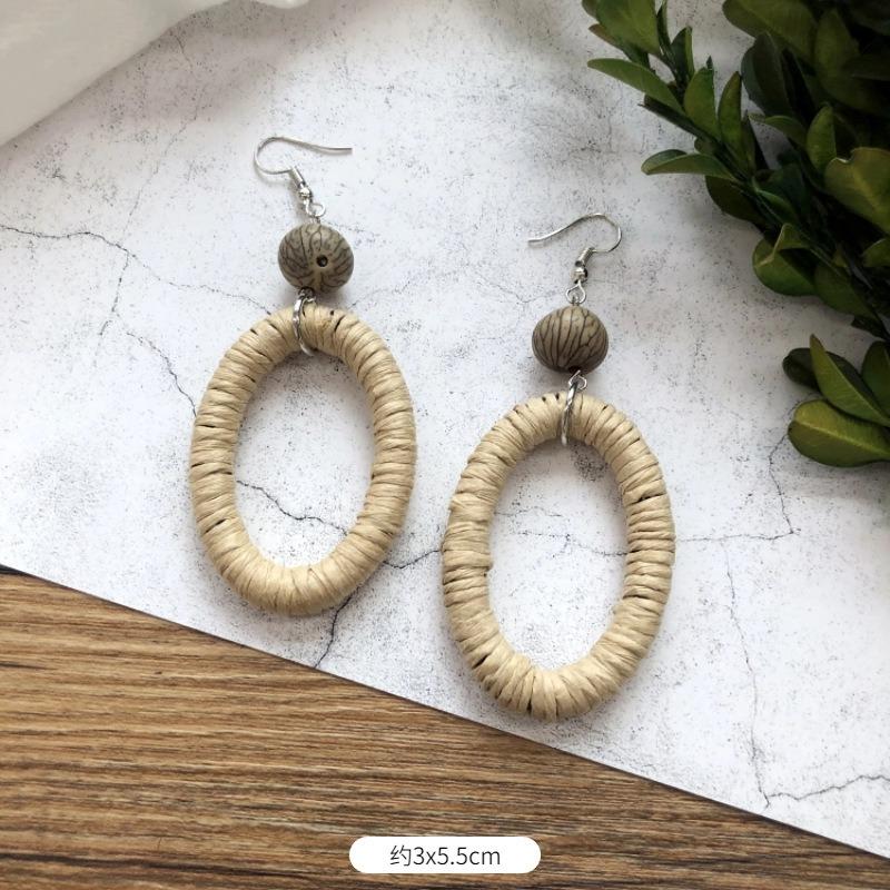 Vintage grass rattan woven handmade earrings bohemian vacation style stud earrings women's summer ear jewelry