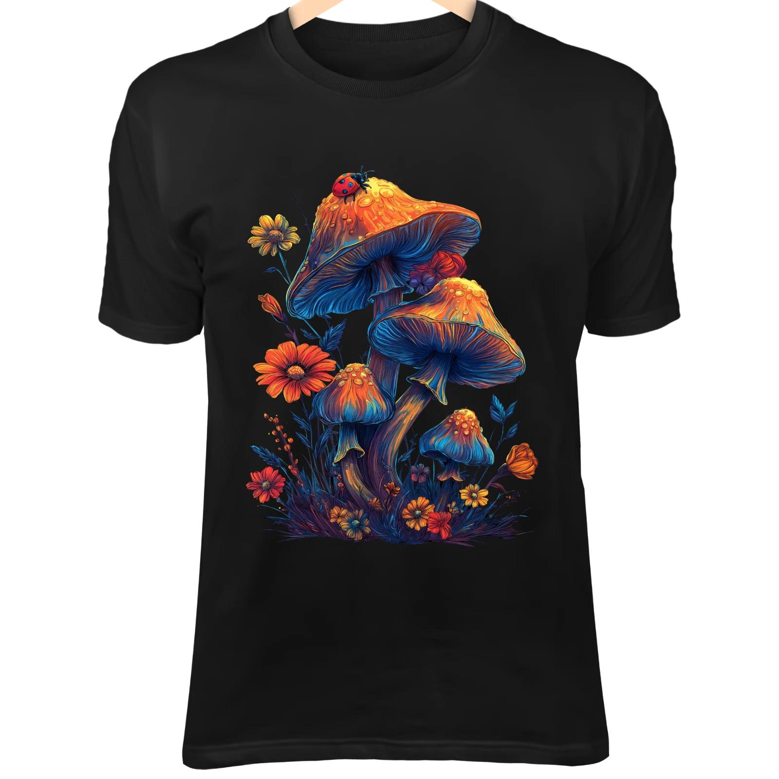 Fantasy Mushroom Cluster - Glowing Caps, Ladybug & Enchanted Forest Garden M